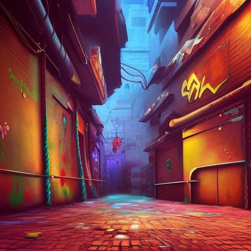 Alleyway with 3D Graffiti Art in Unreal Engine