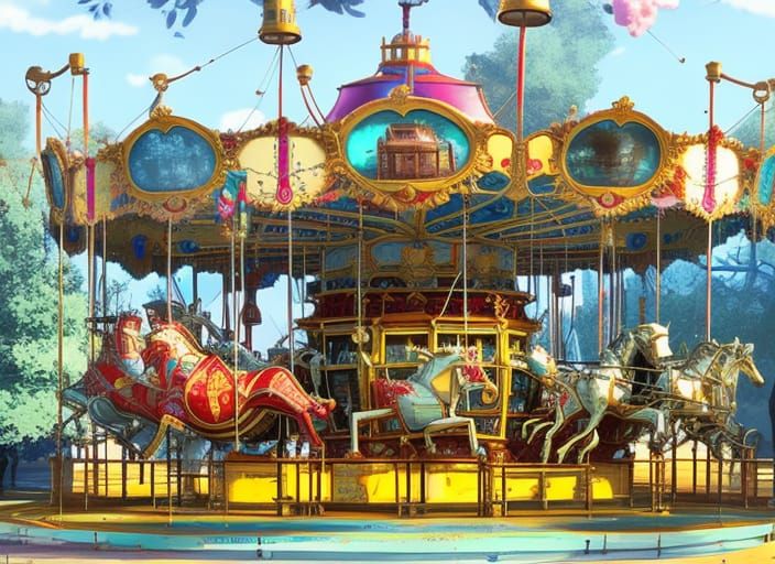 Steampunk Rococo Merry-Go-Round Digital Illustration