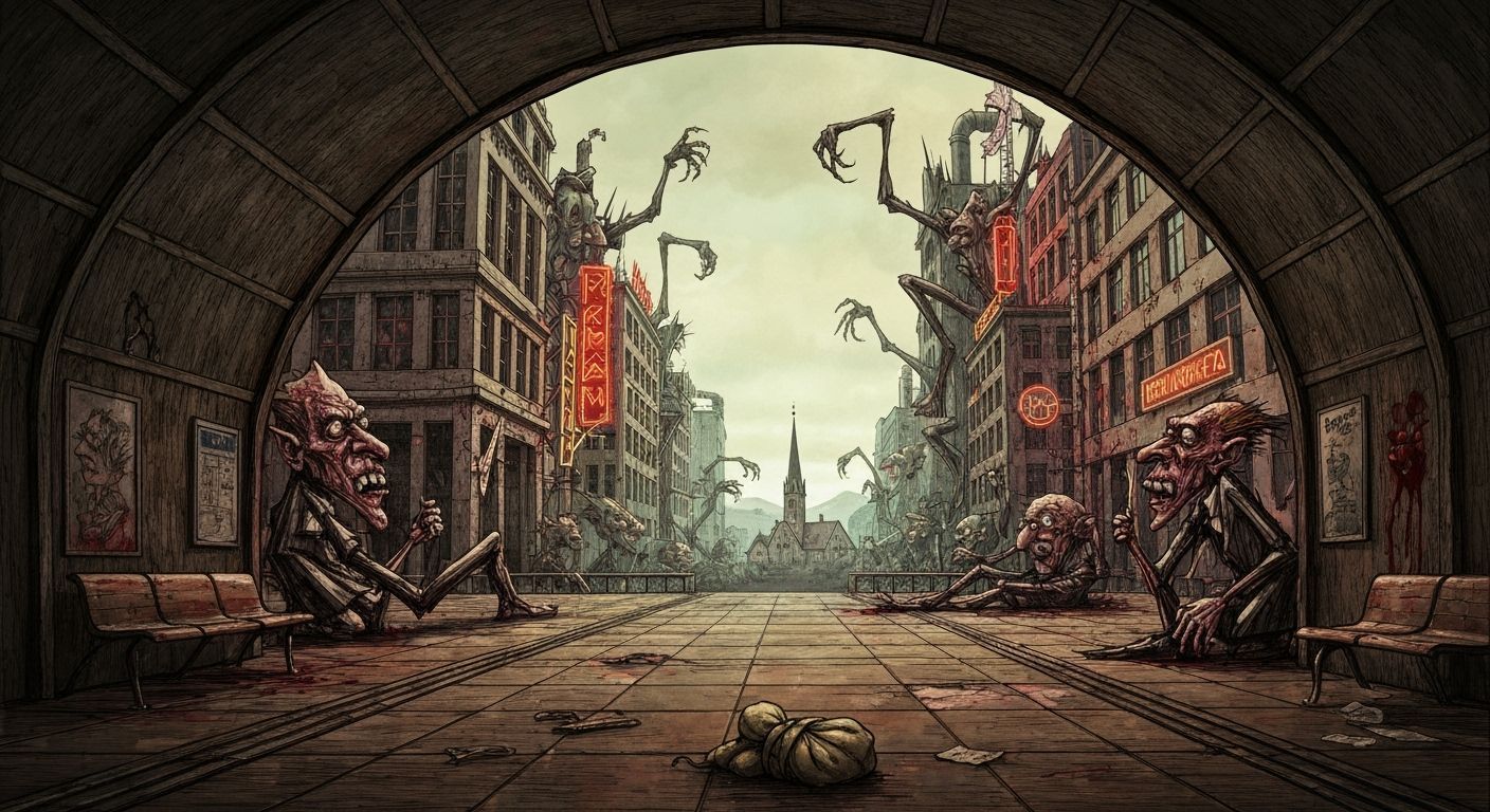 German Expressionist Dada Satire of a Chaotic Urban Station