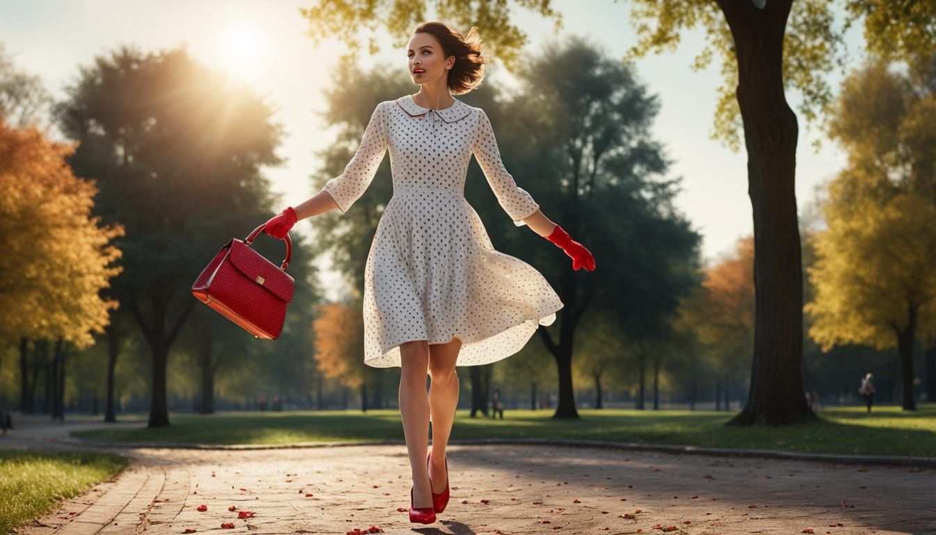 Burian Woman Jumps in Park: Hyperrealistic Rendering