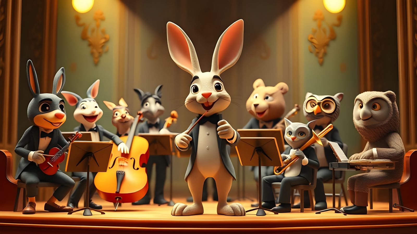 Exaggerated Cartoon Orchestra in Formal Attire