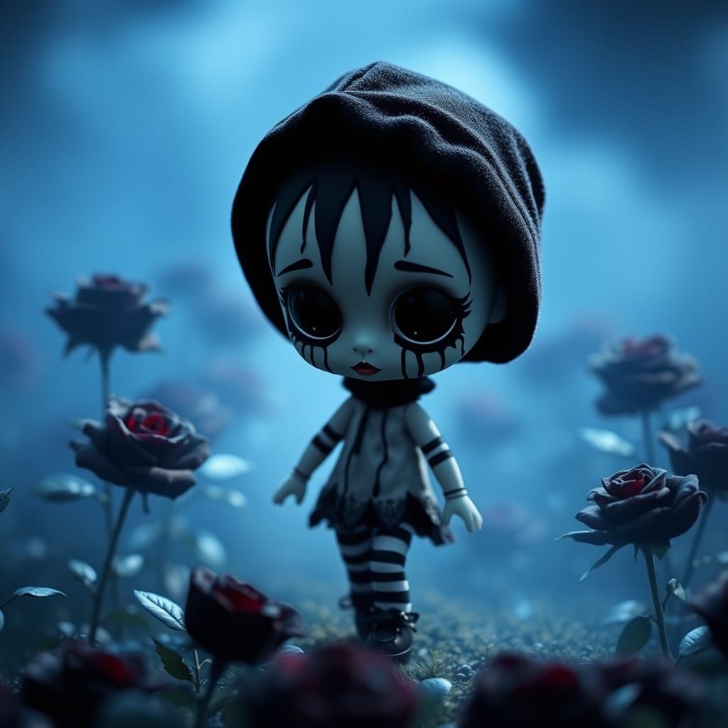 Chibi Mime Doll in a Gothic Rose Garden