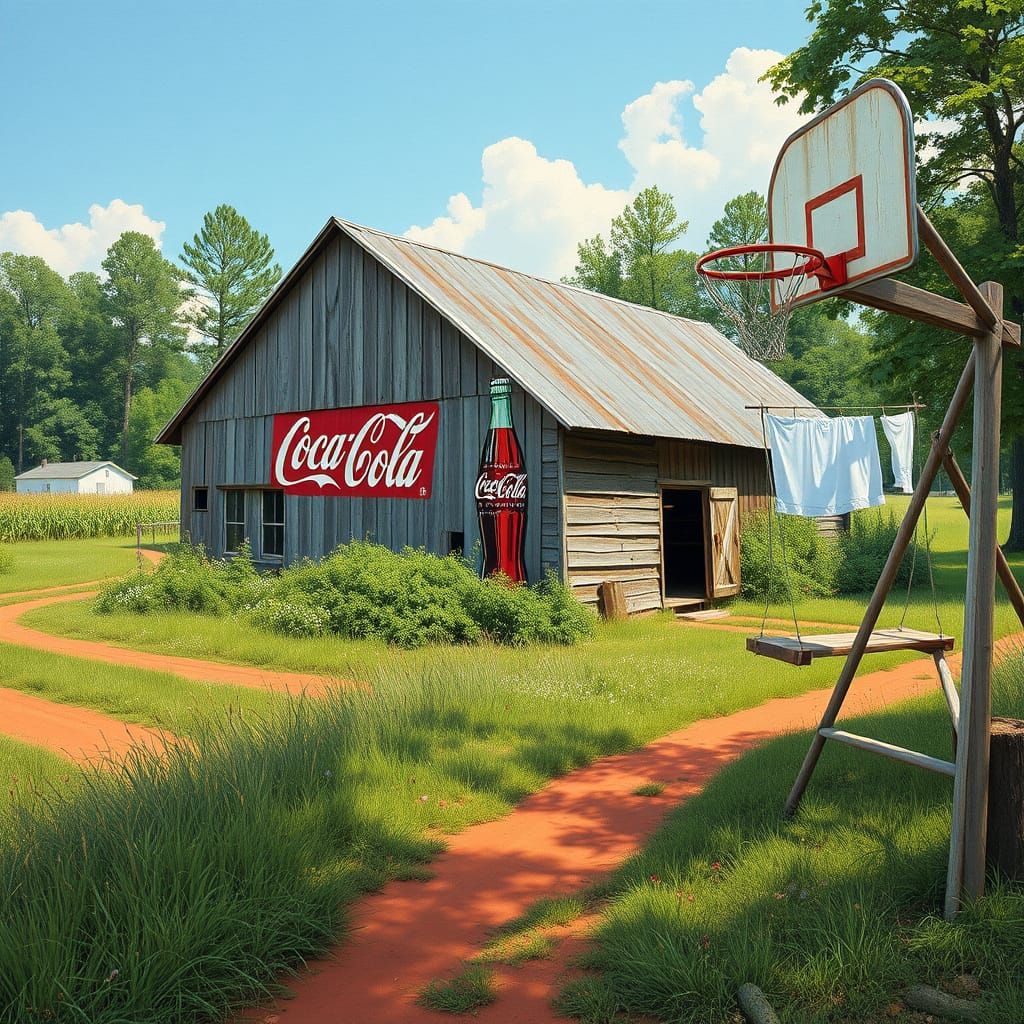 Vintage Coca-Cola Barn in Rural Georgia, Folk Art Style