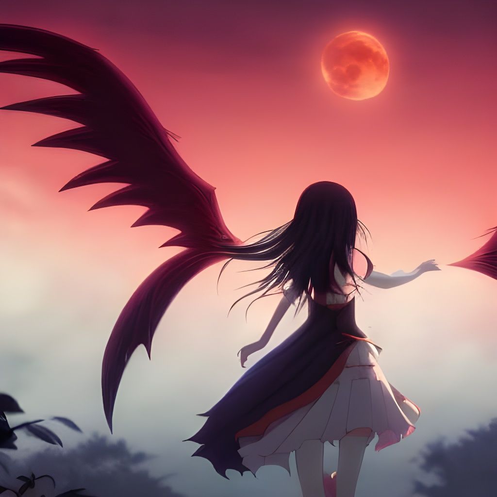 Blood Moon Fairy Wings in Anime Ghibli Style