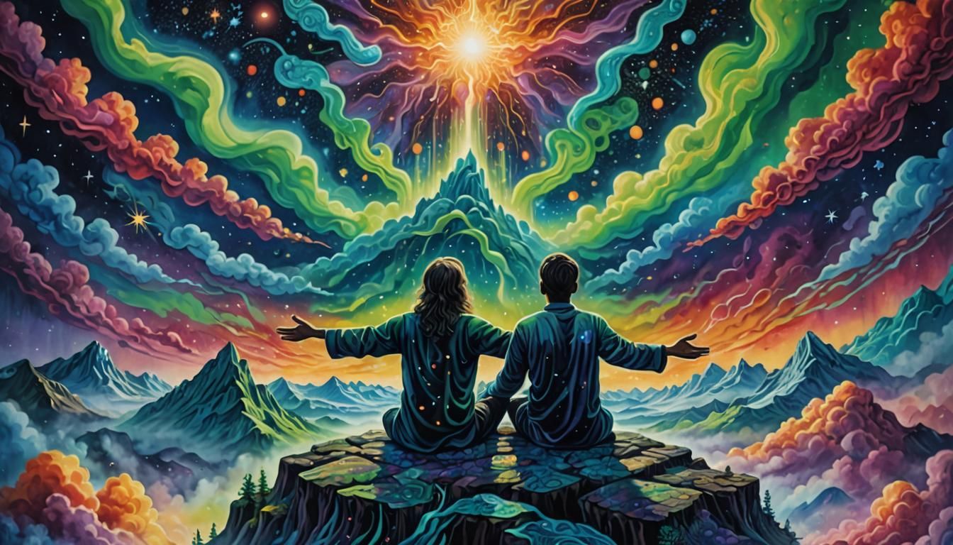 Cosmic Surrealism: Spiritual Being in Aurora Mist