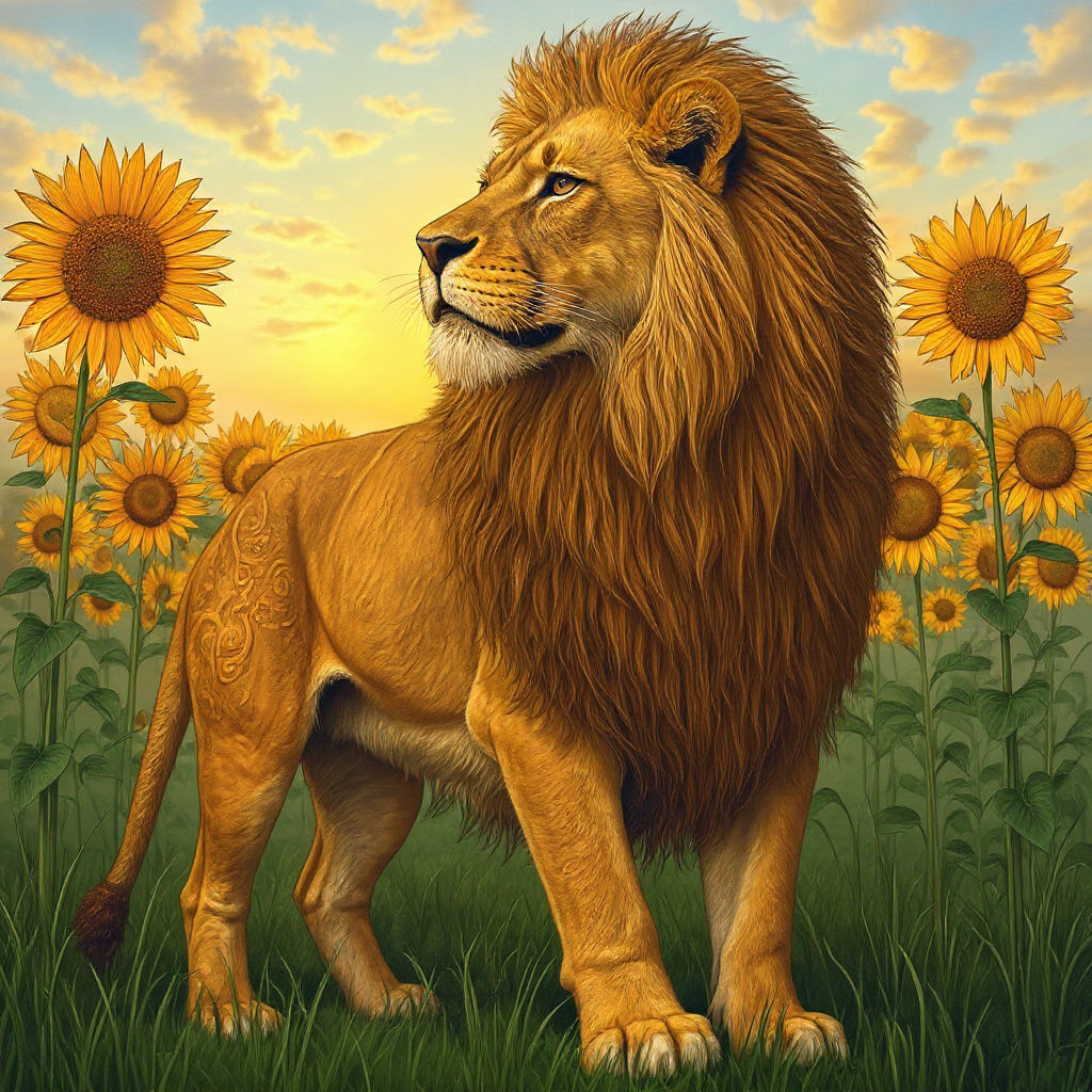 Majestic Lion in Art Nouveau Style