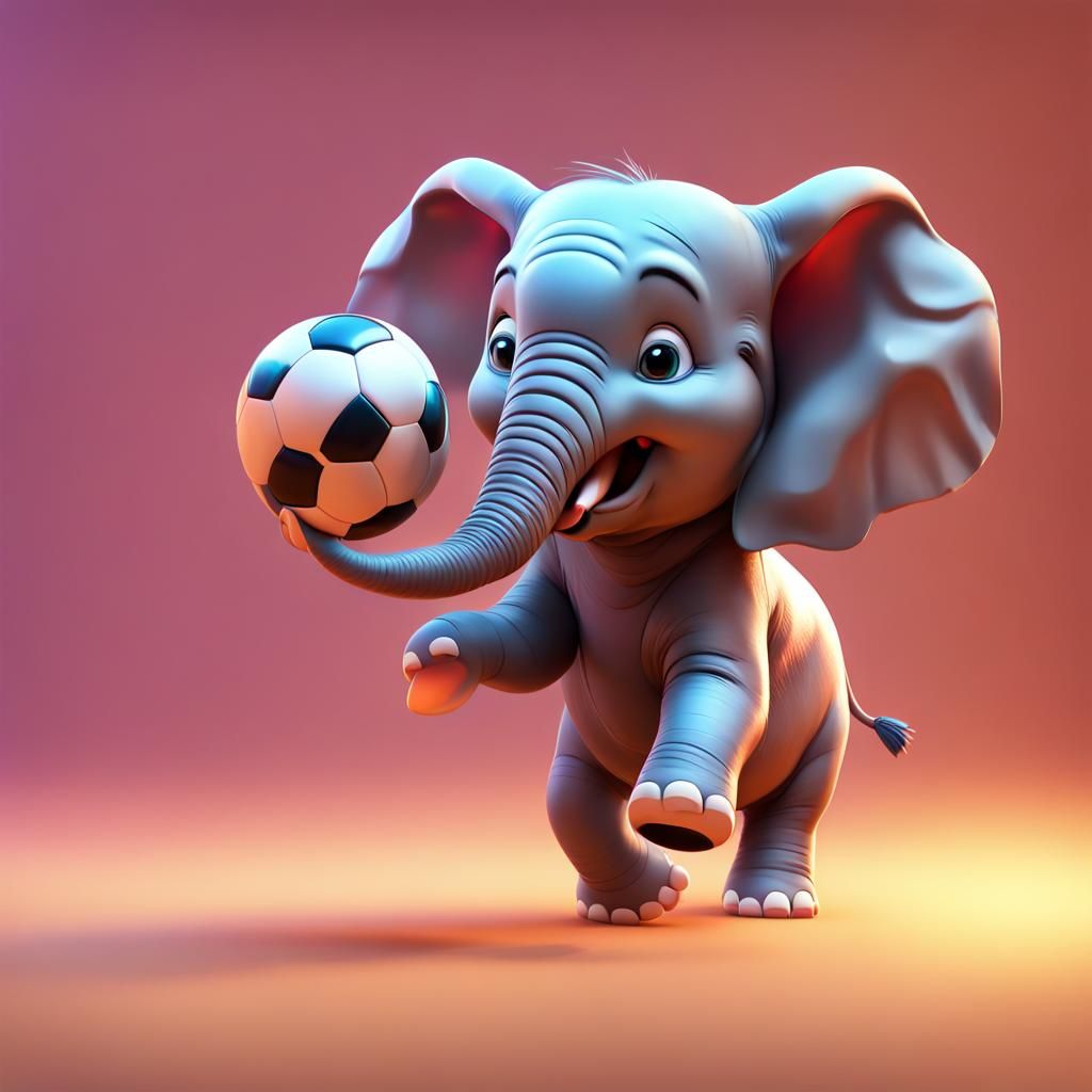 Baby Elephant Football Flip: 3D Digital Art