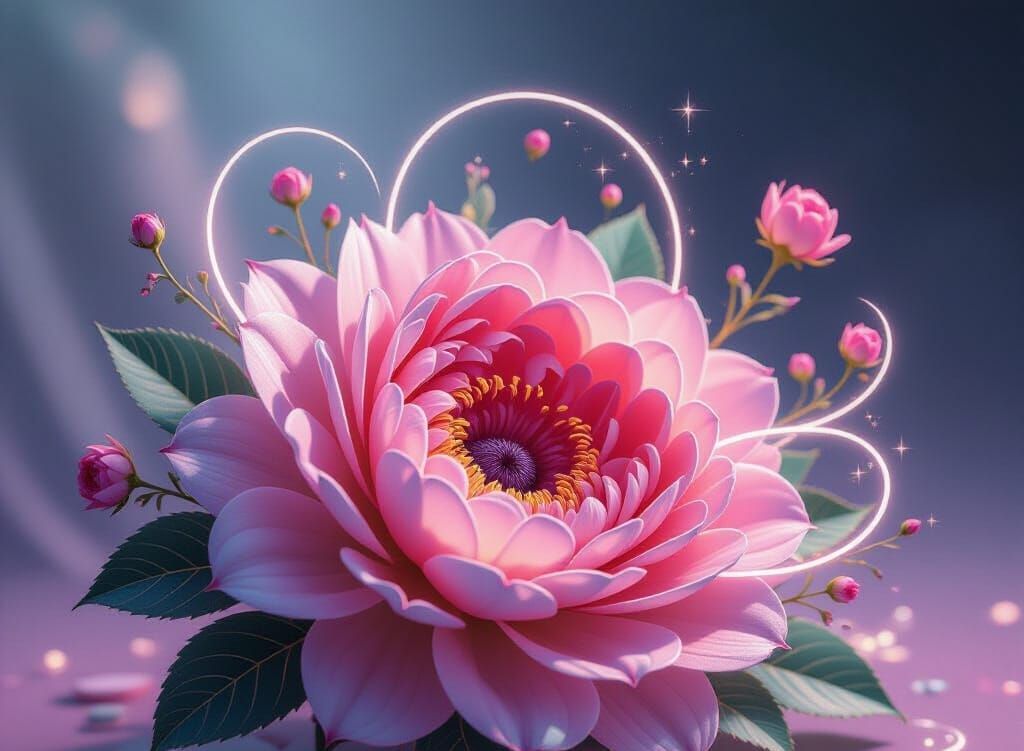 Floral Fantasy in Sfumato Pointillism with Neon Accents