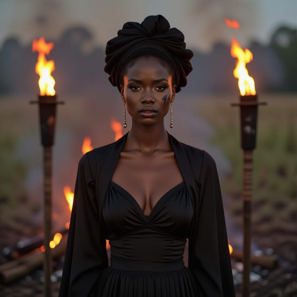 African Queen in Mourning, Regal Realism Style