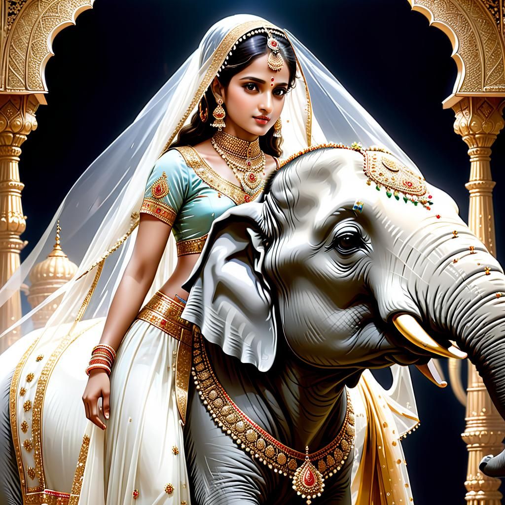 Indian Princess on White Elephant with Veils