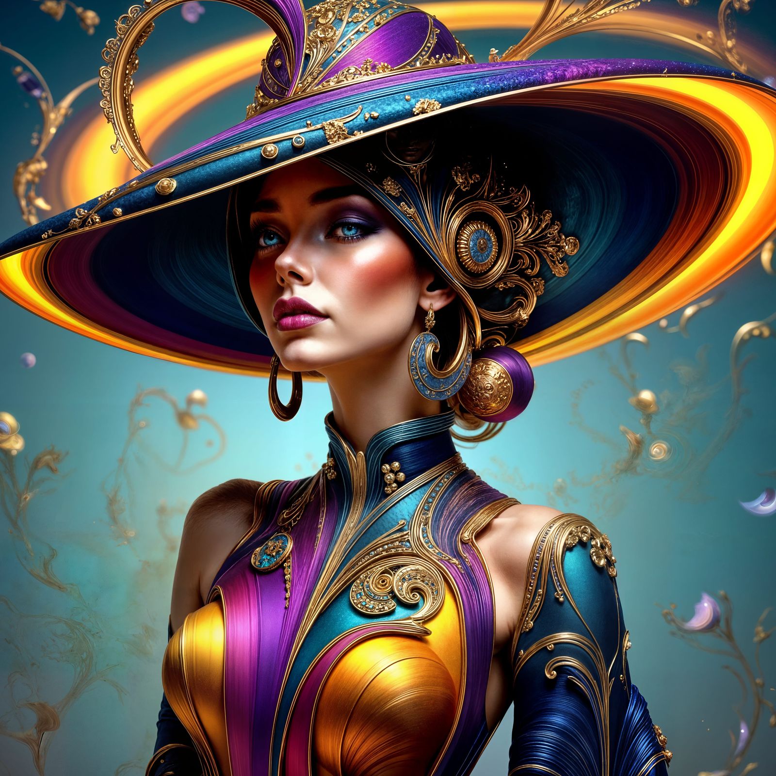 High Fashion Woman with Saturn Hat