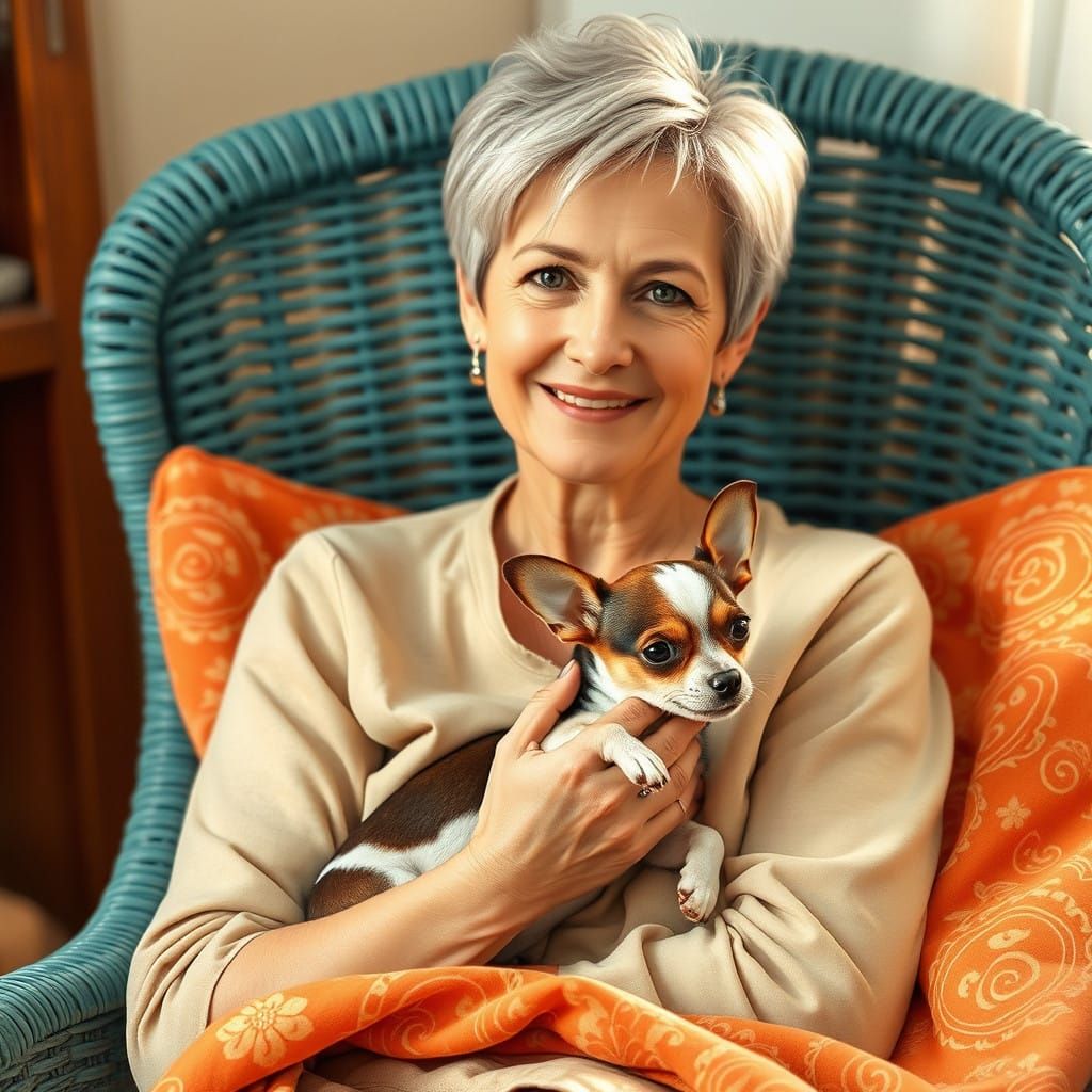 Ethereal Watercolor Portrait of a Stylish Senior Lady with C...