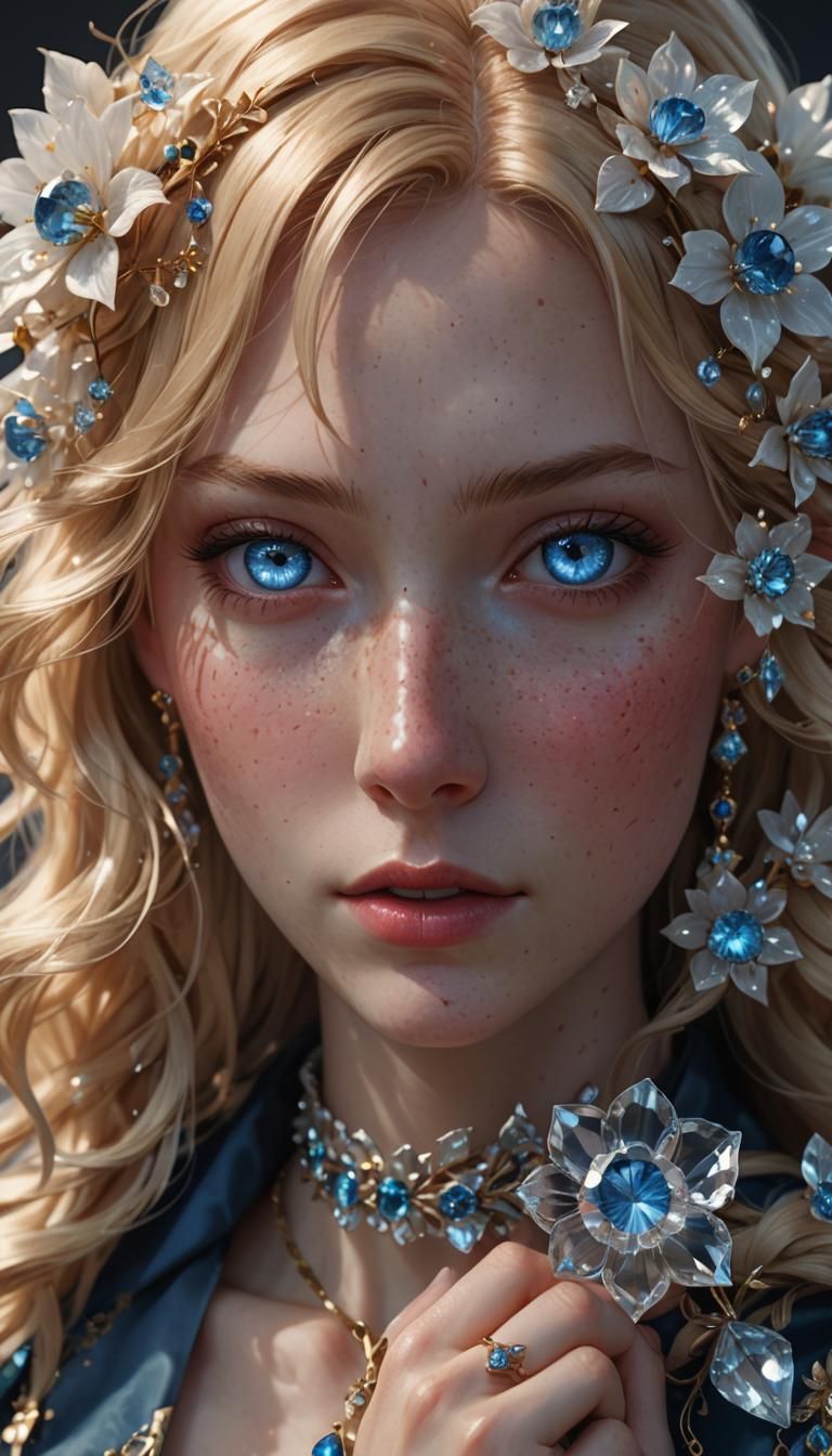 Girl with Crystal Flower: 3D Anime Art