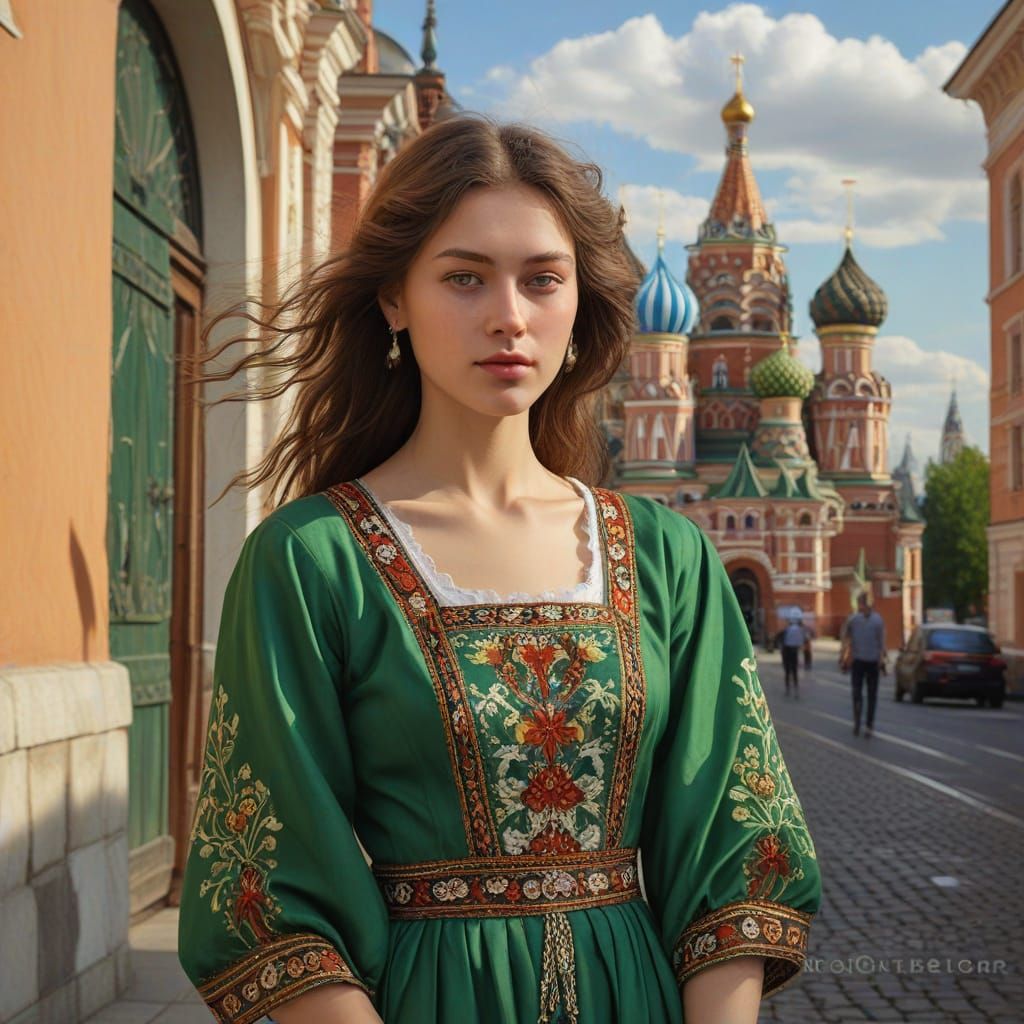 Russian Noblewoman in Traditional Sarafan Dress