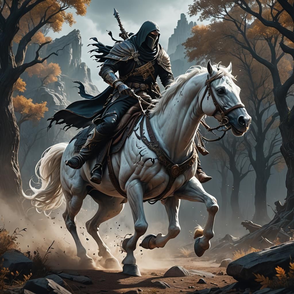 Wraith on Ghost Horse: Detailed Fantasy Art