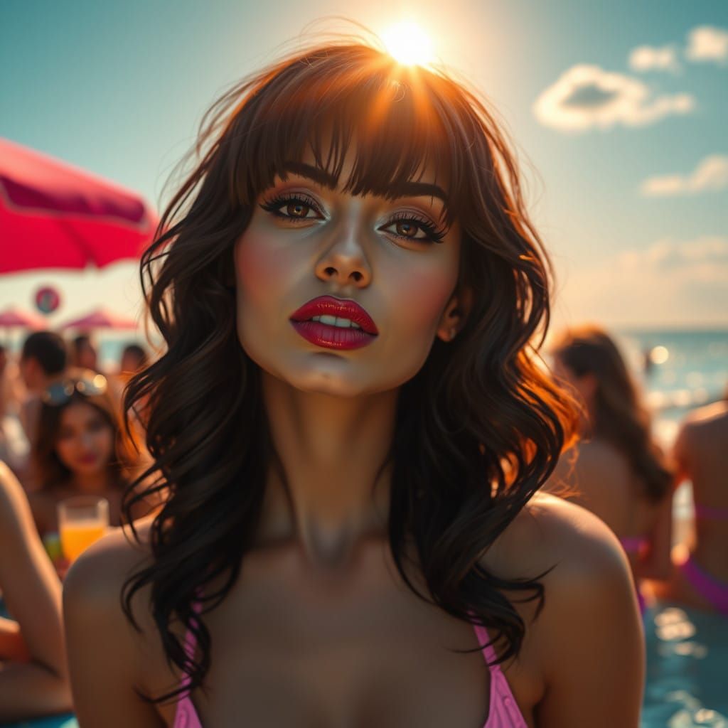 Sultry Beach Goddess in Vibrant Sunset