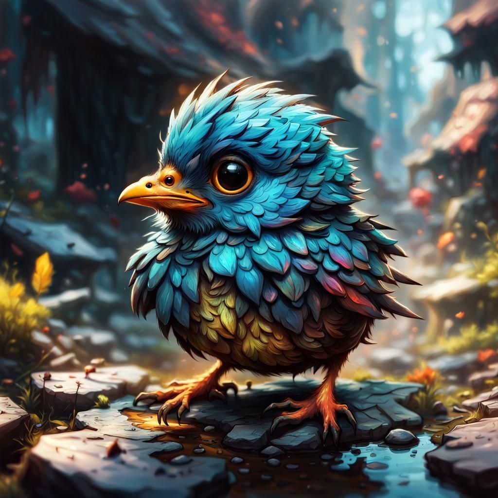 Cute Chibi Bird Chick in Hyperdetailed Fantasy Art