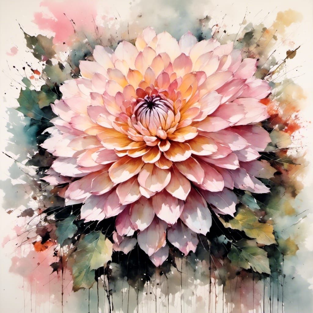Ivory and Pink Dahlia Watercolor Painting
