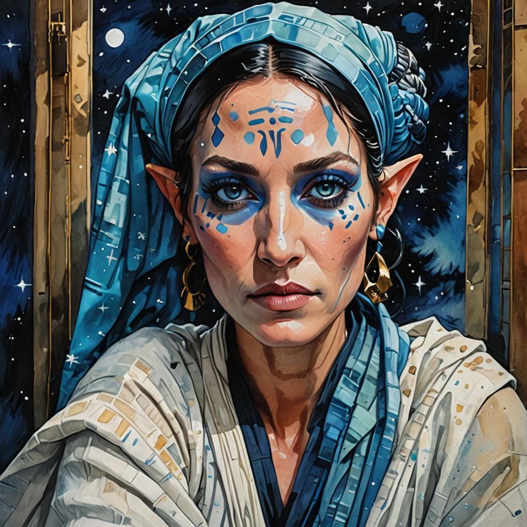 Star Wars Twi'lek in Gouache Style Portrait