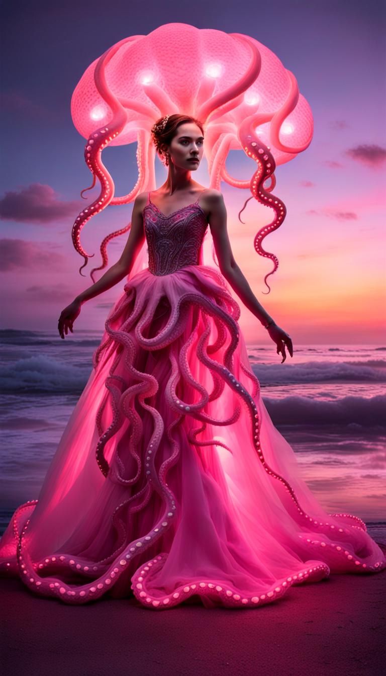 Fantasy Octopus Goddess in Pink Ball Gown