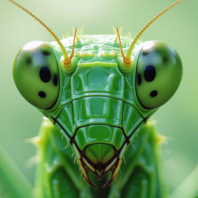Praying Mantis Head in Macro Lens View