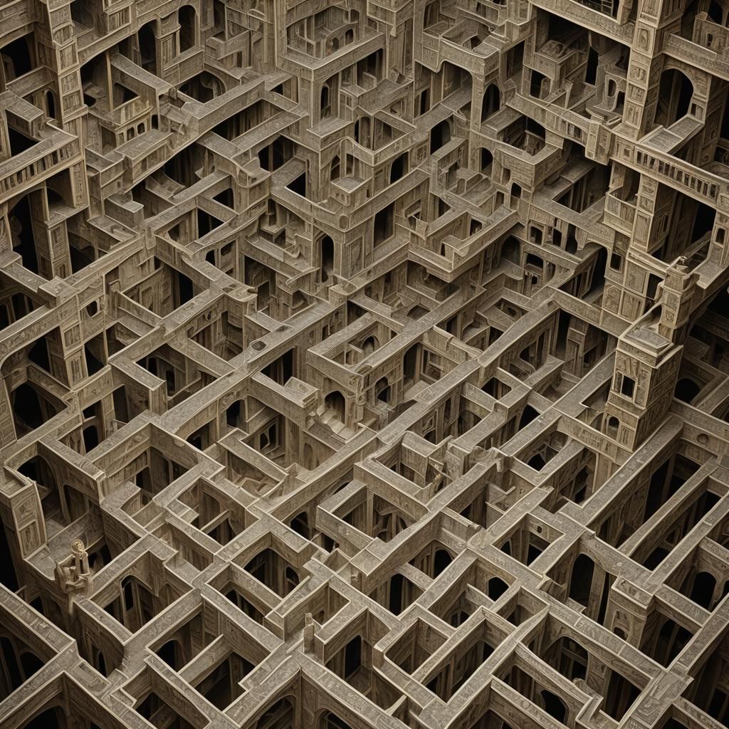 Surreal String Labyrinth Inspired by M.C. Escher