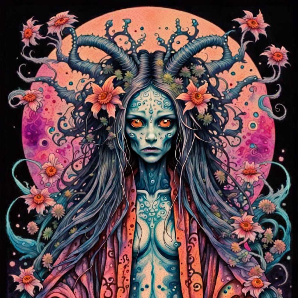 Elaborate Anime Concept Art of a Sinister Creature in Biolum...