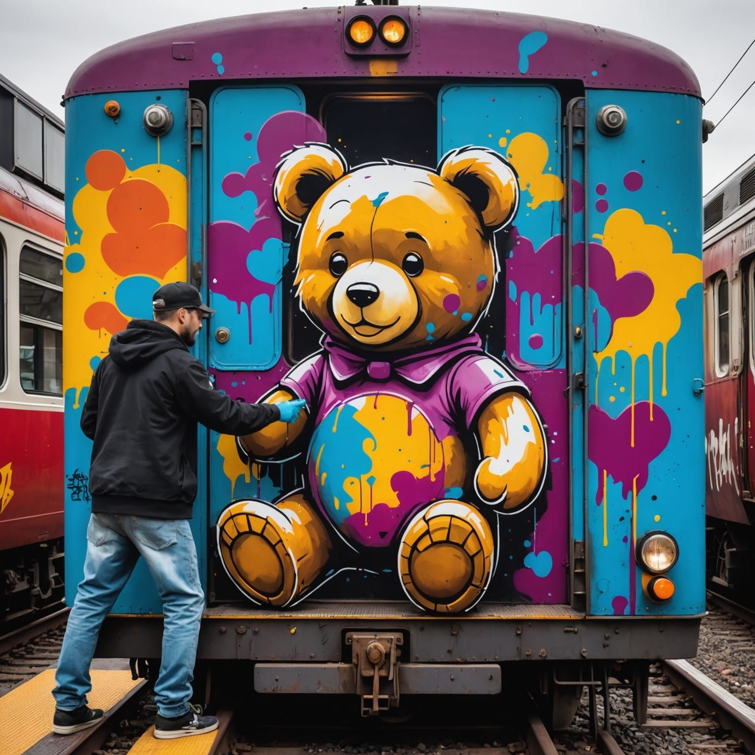 Teddy Bear Graffiti Artists Create Train Mural
