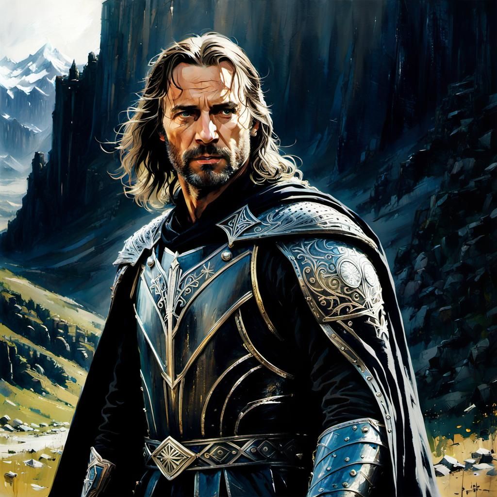 King Aragorn Portrait in Medieval Fantasy Style