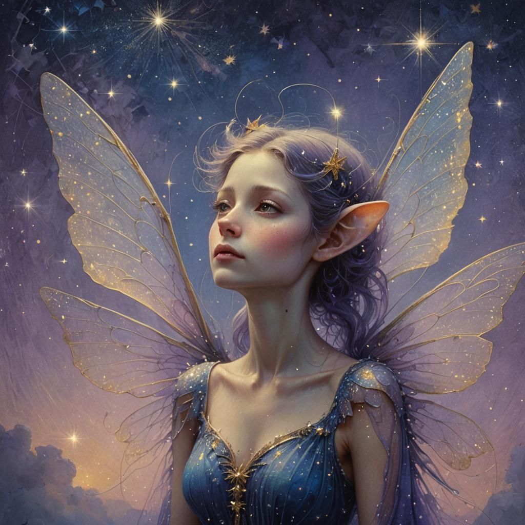 Mouse Fairy in Starry Dress: Digital Fantasy Art