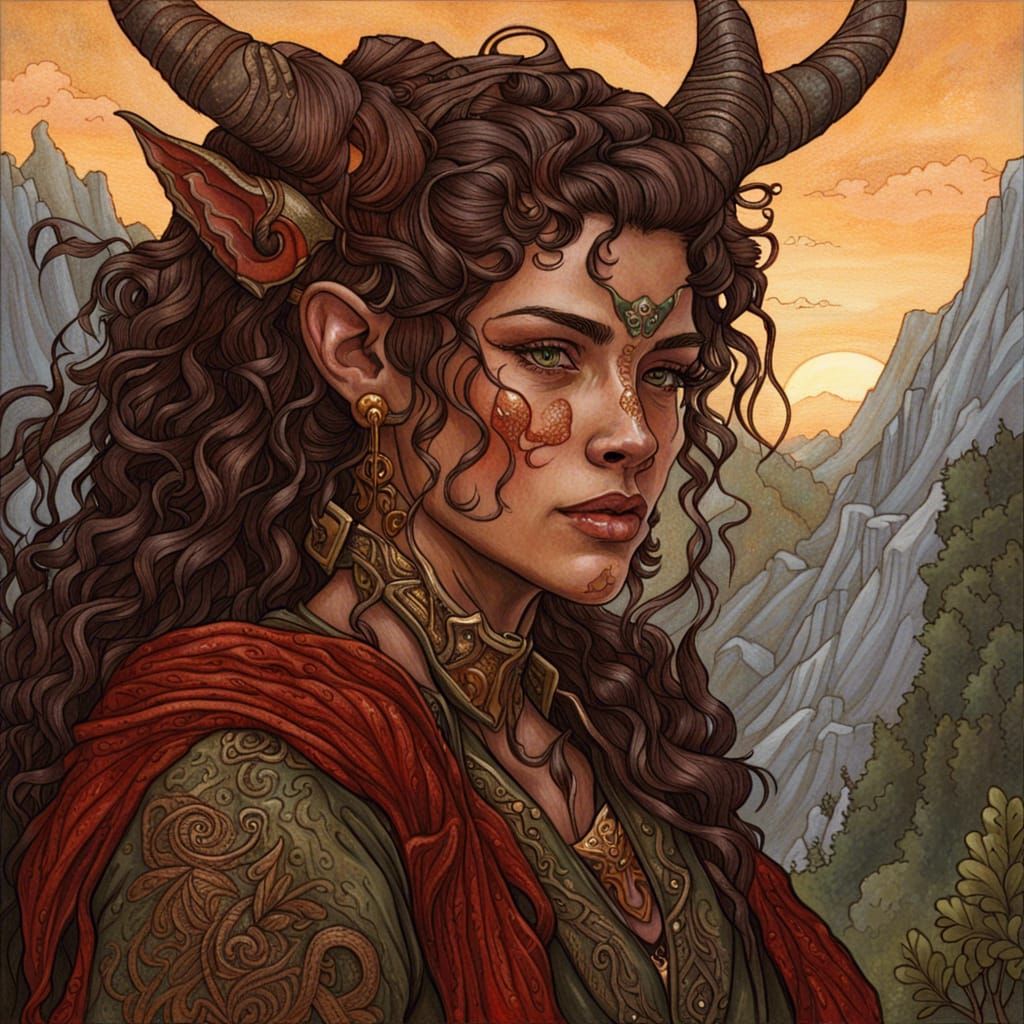 Ornate Tiefling Ranger Portrait in Fantasy Style