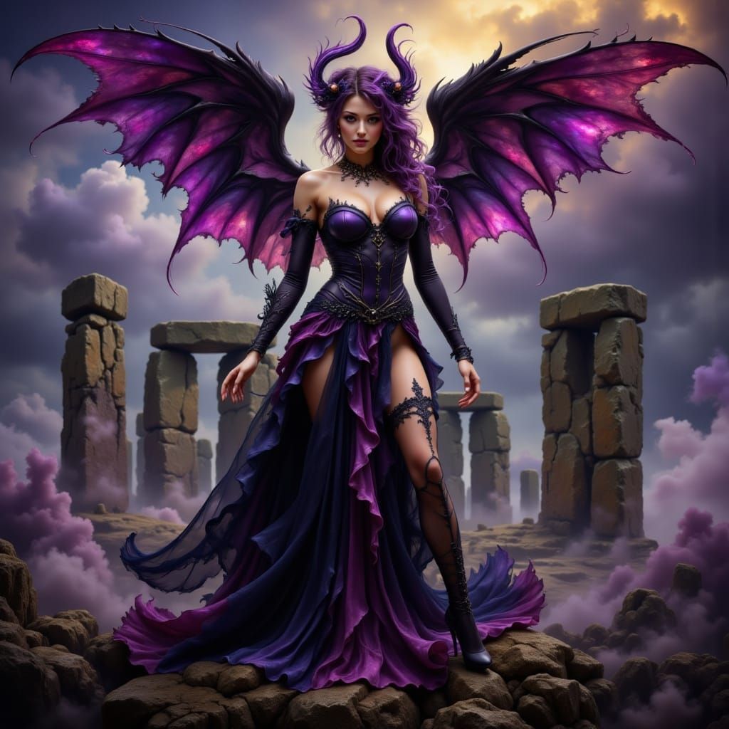 Gothic Beauties as Gargoyles on Stonehenge, Dark Fantasy