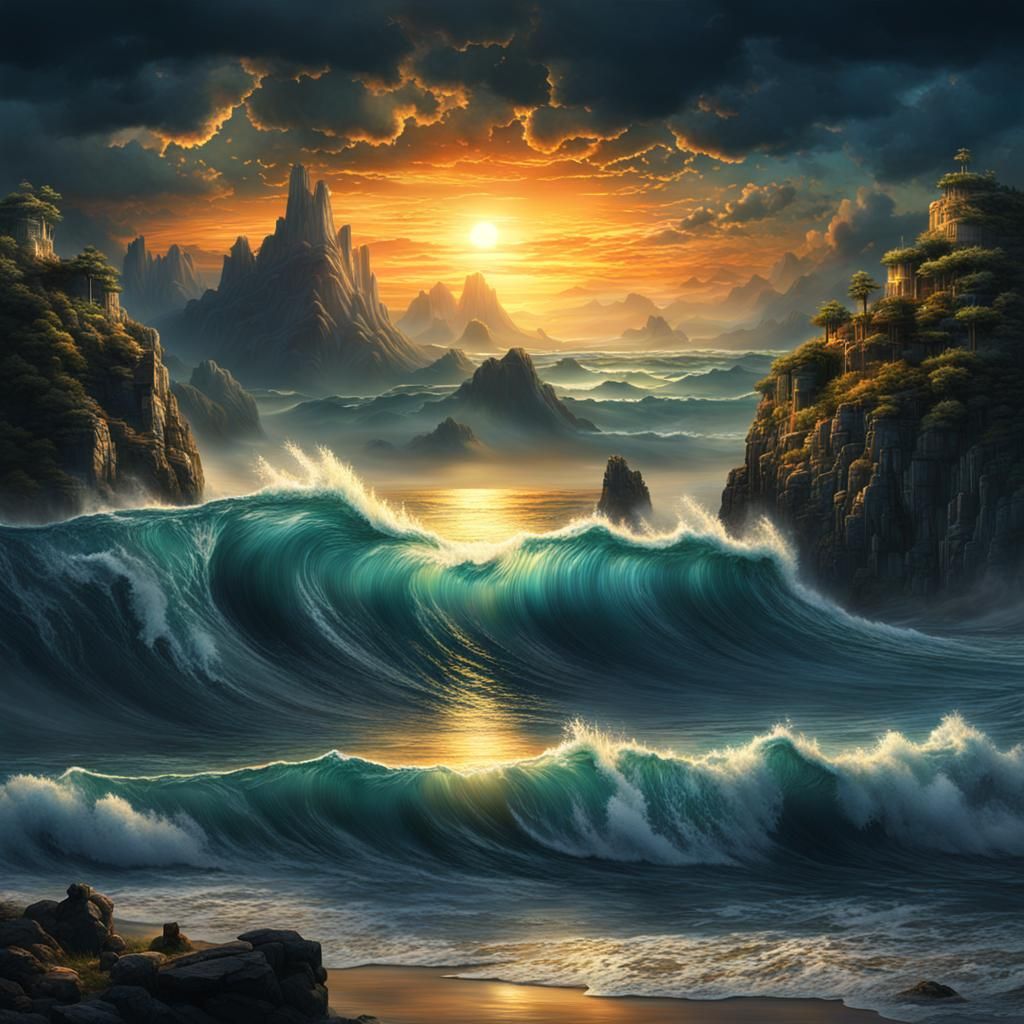 Epic Sunset Over the Ocean: Digital Matte Painting