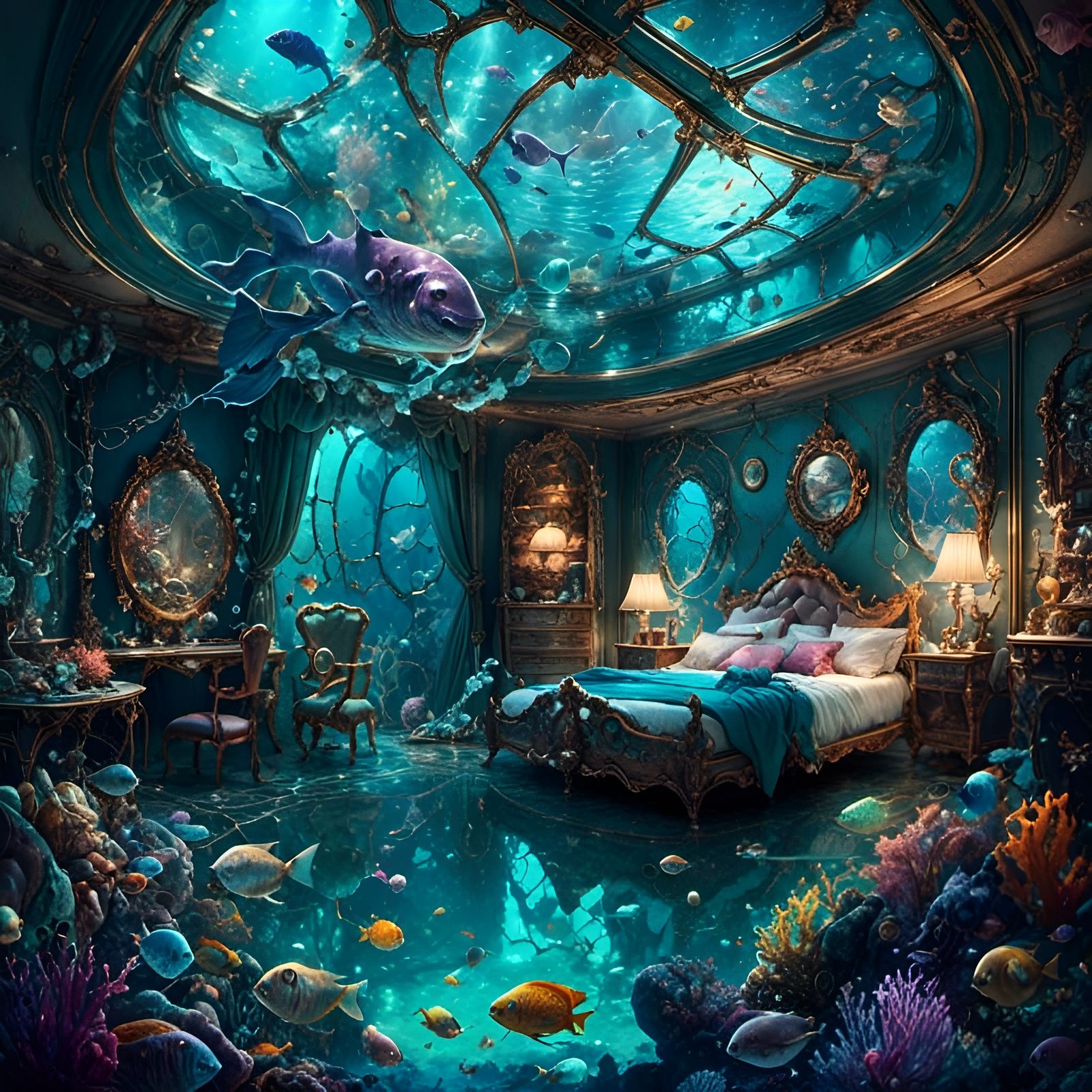 Dazzling Underwater Bedroom with Aquatic Nostalgia