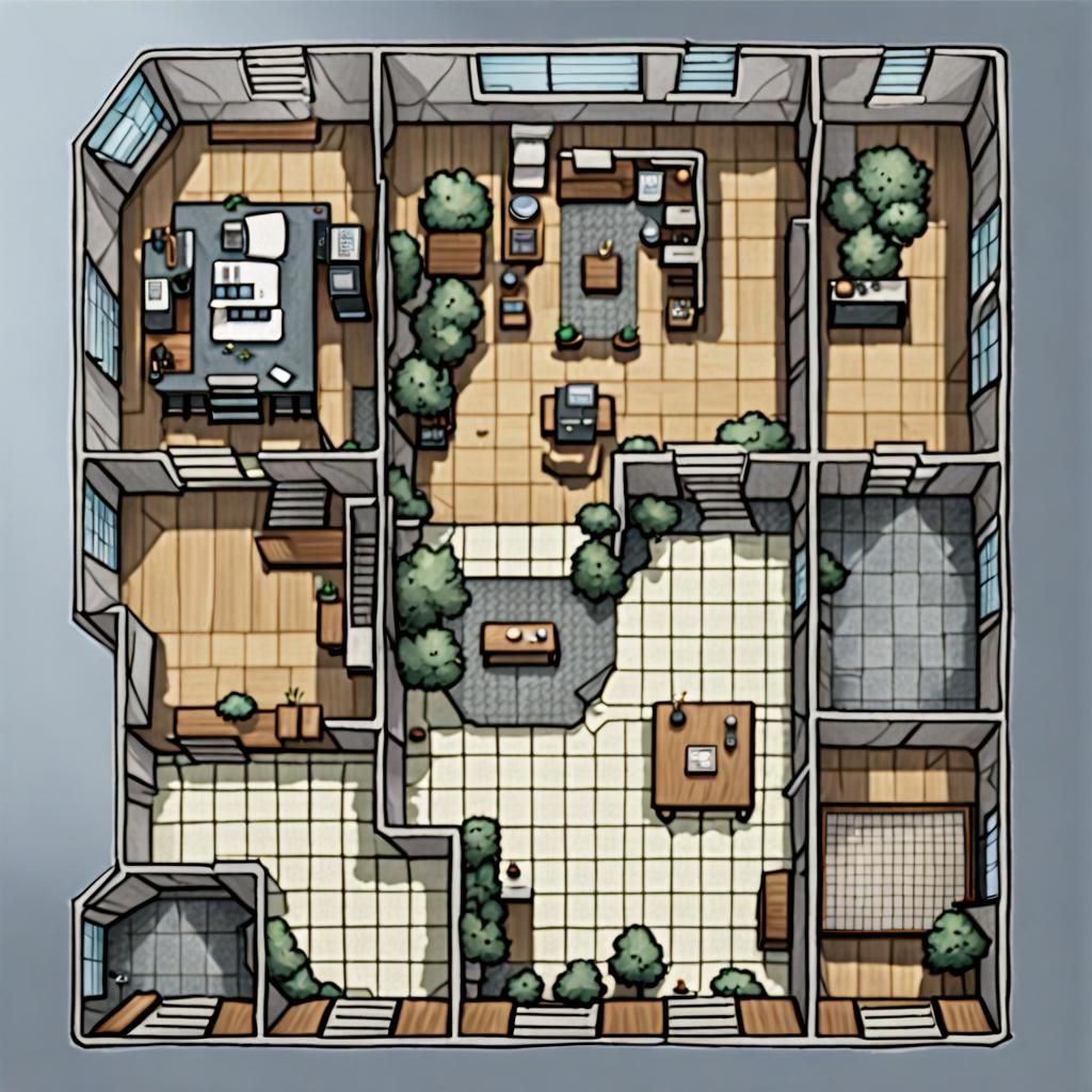 Detailed D&D Map of a Modern Office