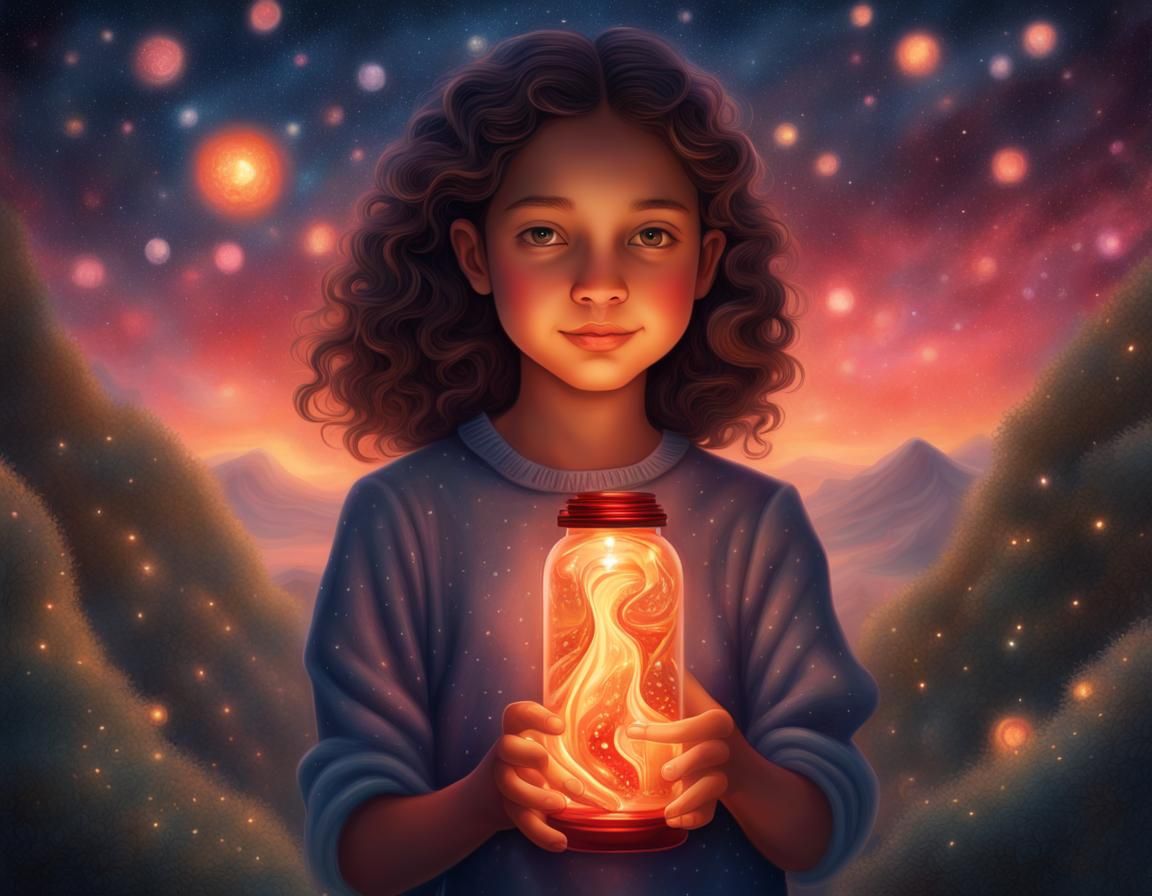 Magical Girl with Lava Lamp in Cosmic Twilight