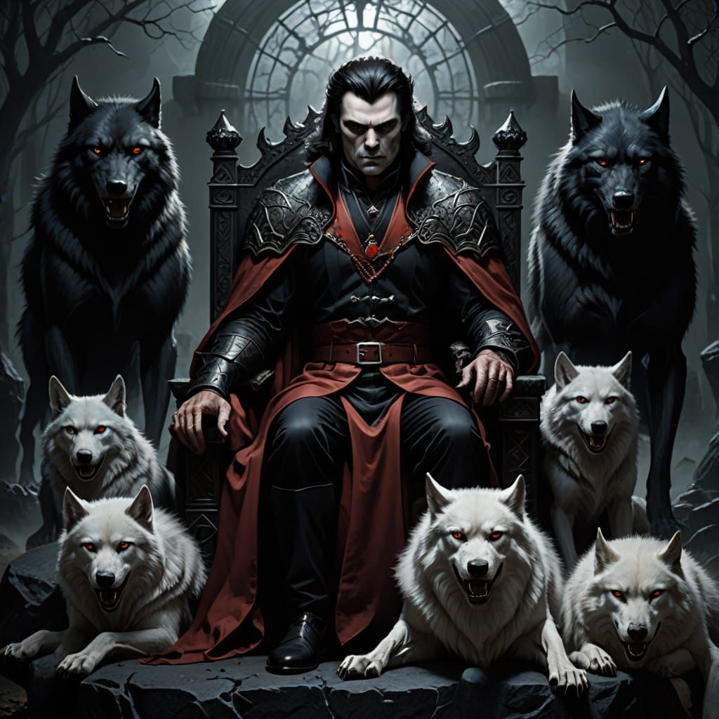 Powerful Vampire and Loyal Dire Wolves in Grimdark Throne Sc...
