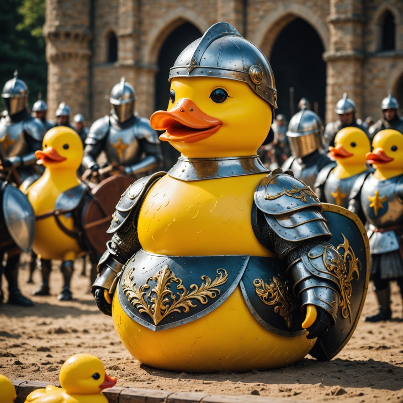 Yellow Rubber Duck in Medieval Armor Charges into Jousting F...