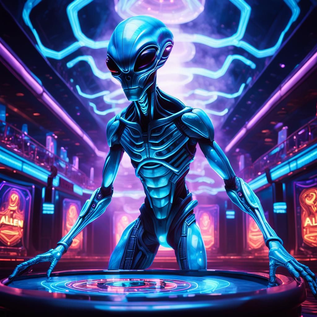 Alien Sculpture Performs Magic Trick in Neon Sci-Fi