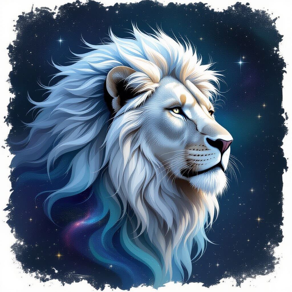 Ethereal Lion Head in Cosmic Dreamscape