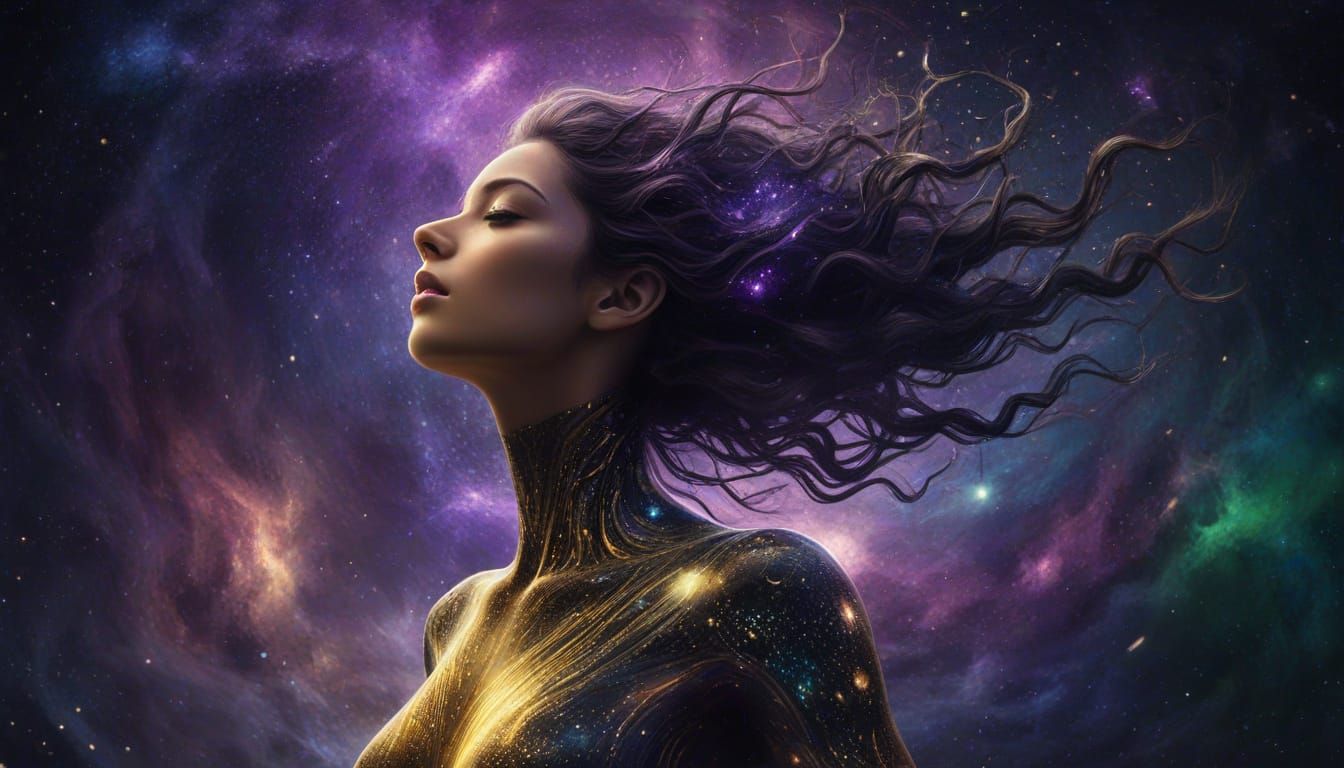 Galactic Goddess Emerge from Cosmic Vortex in Sci-Fi Surreal...