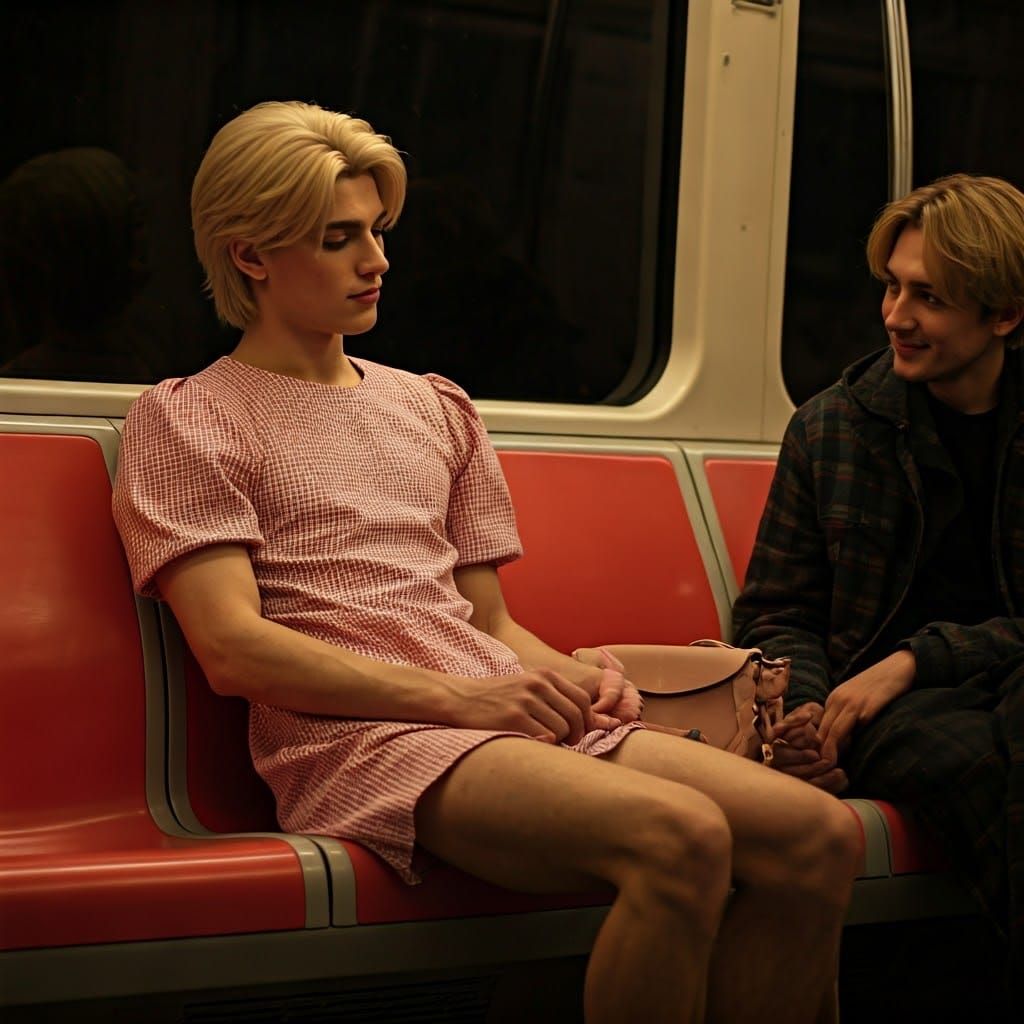 Feminine Young Man in Pink Plaid Babydoll Dress