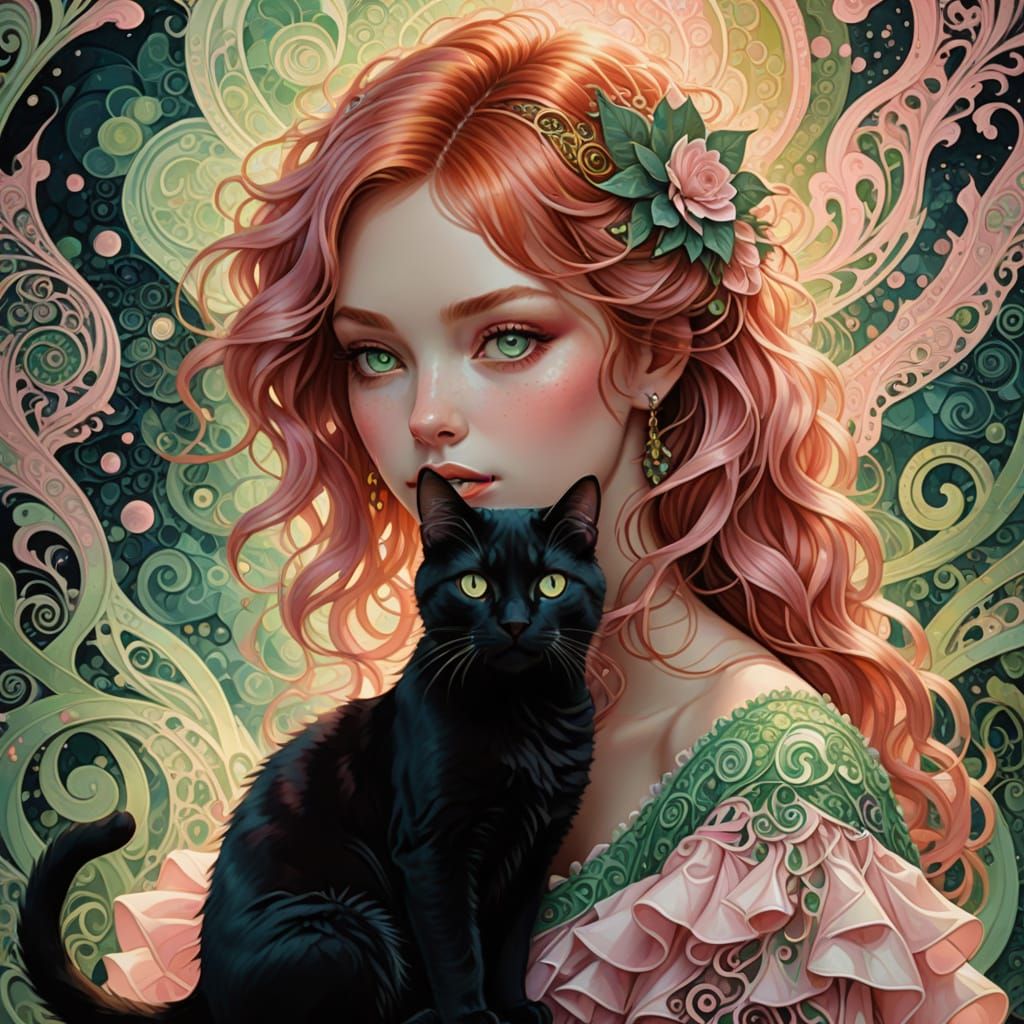 Whimsical Fractal Girl with Mystical Eyes