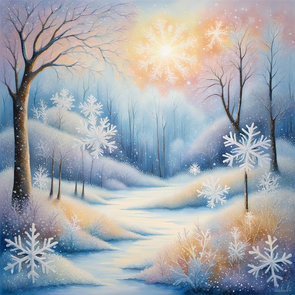 Fairy Crafts Snowflakes in Winter Wonderland, Impressionist ...