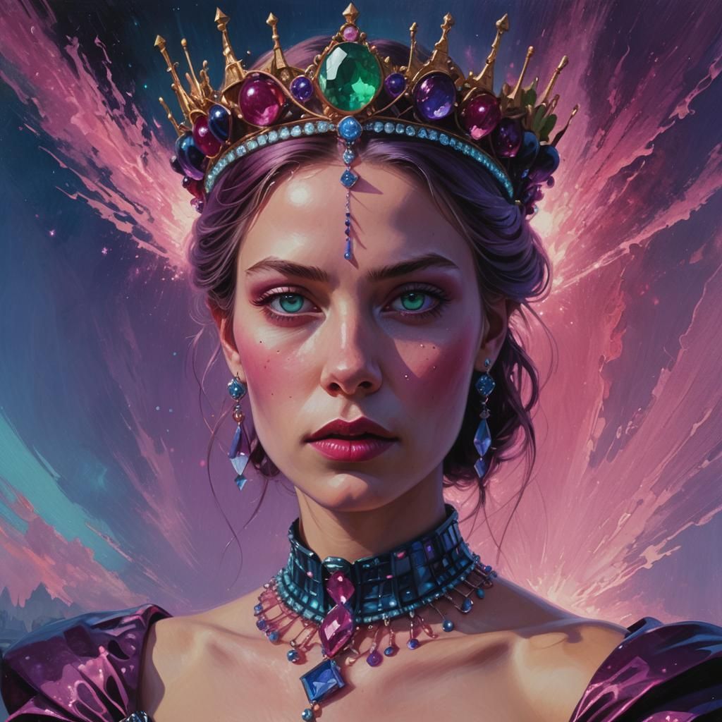 Ethereal Woman in Extravagant Gown: High Fantasy Portrait