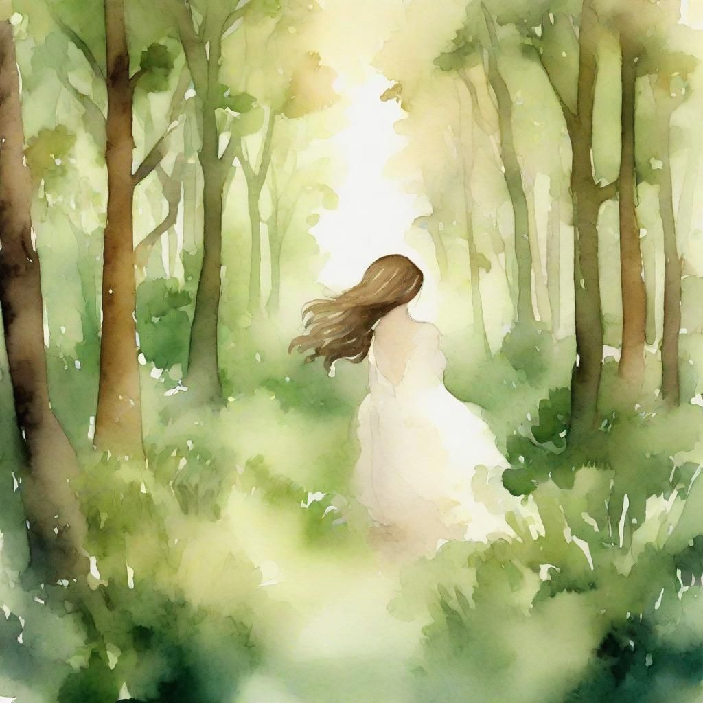 Person Spuddling in Forest: Watercolor Illustration