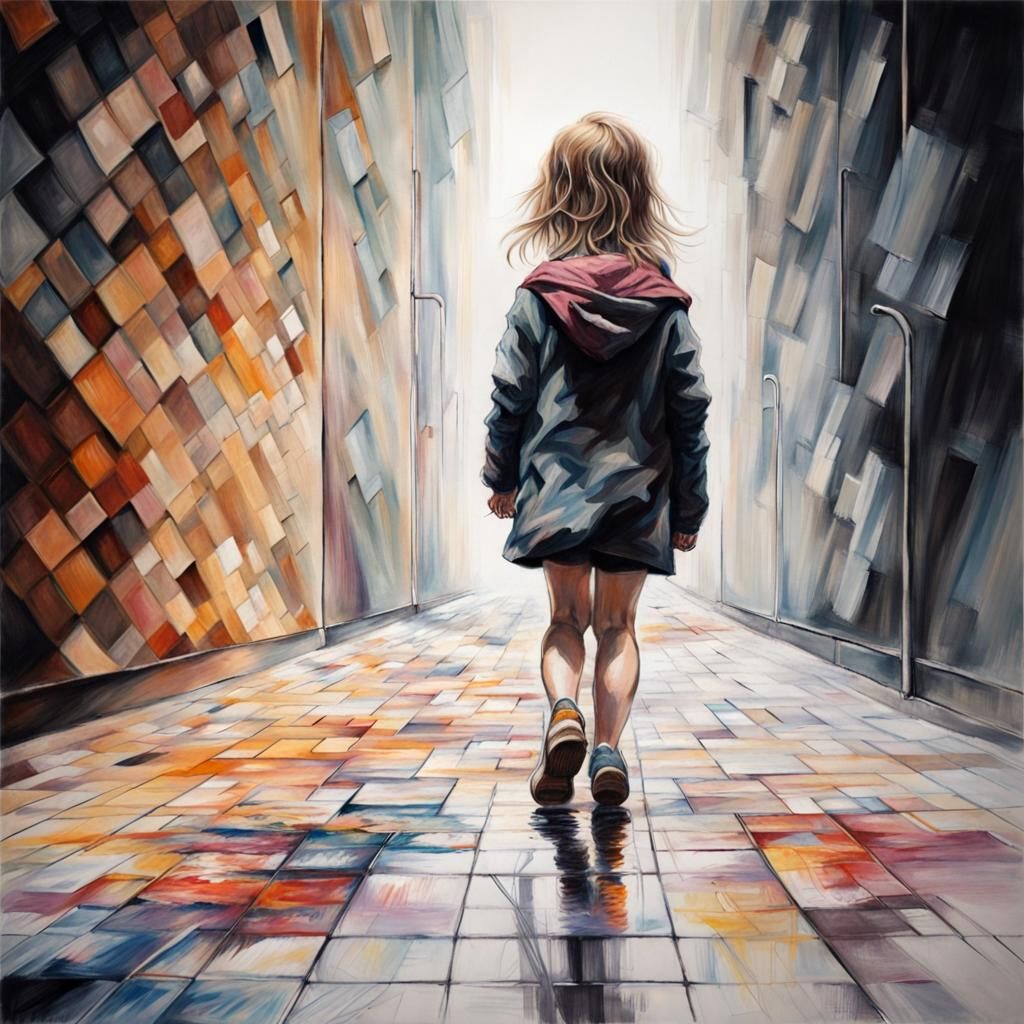 Trompe-l'œil Chalk Drawing: Girl Over Abyss