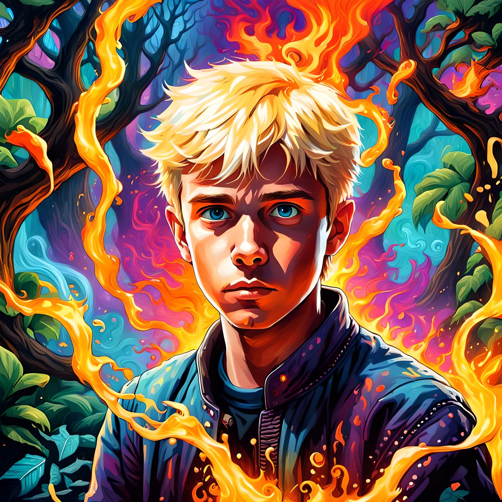 Fire Mage Creates Fiery Whirlwind in Jungle