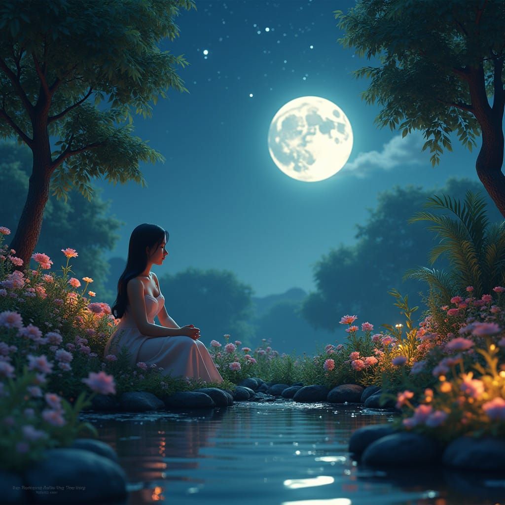 Moonlit Serenity in a Dreamy Garden