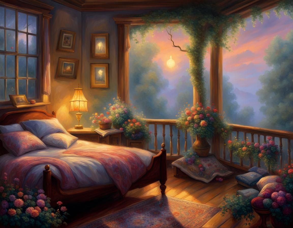 Ethereal Fantasy Bedroom at Dusk